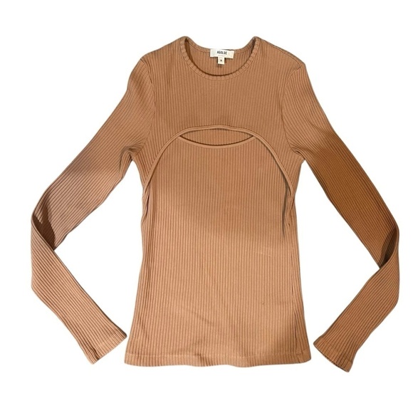 AGOLDE Lyza Ribbed Stretch Cut Out Top in Tan Medium Excellent Condition - Picture 2 of 7